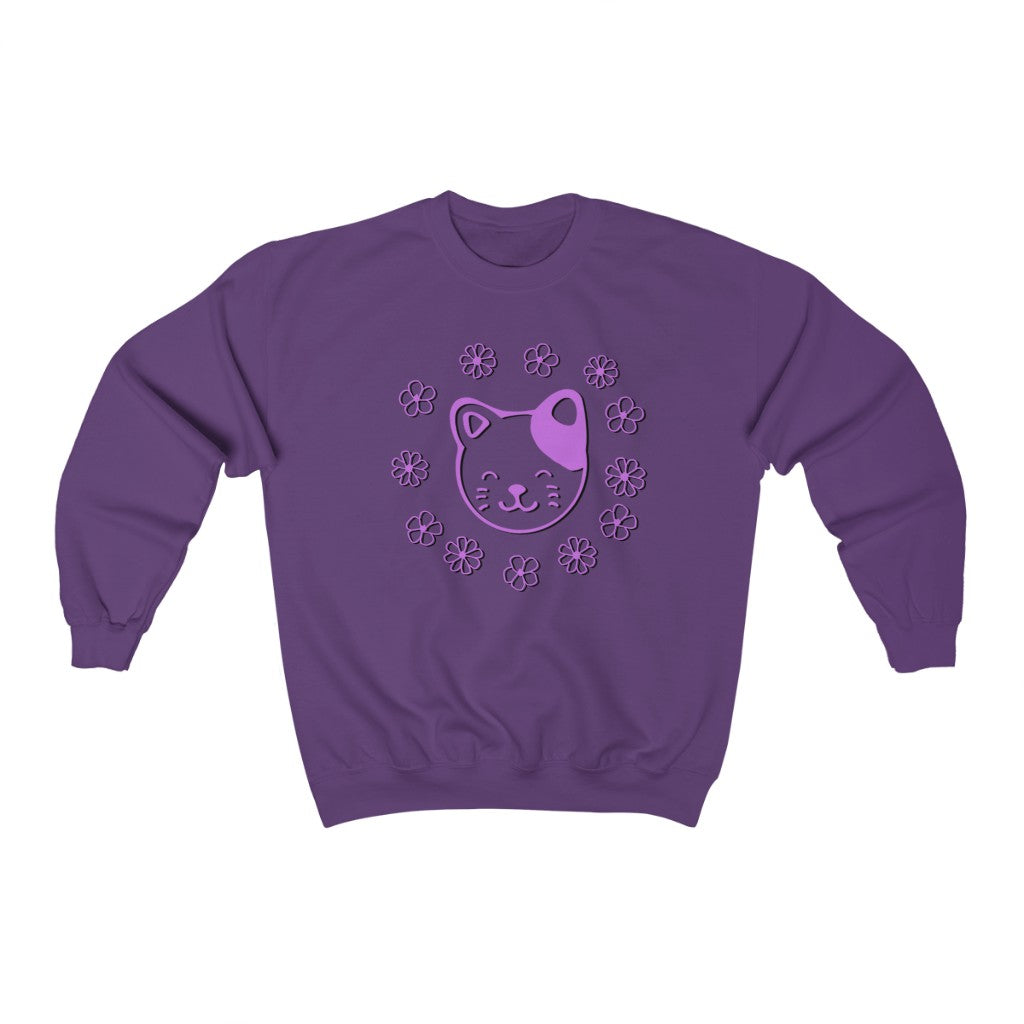 Lavender Floral Cat Crewneck Sweatshirt