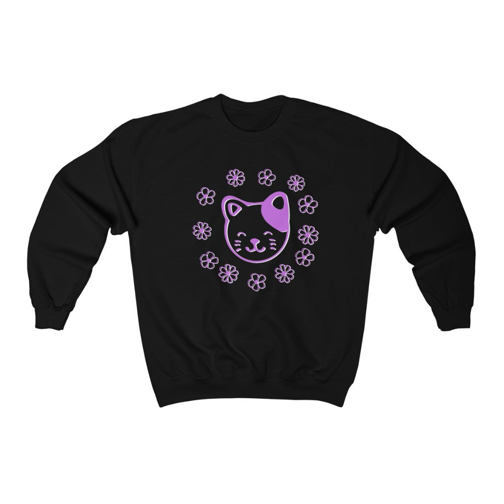 Lavender Floral Cat Crewneck Sweatshirt