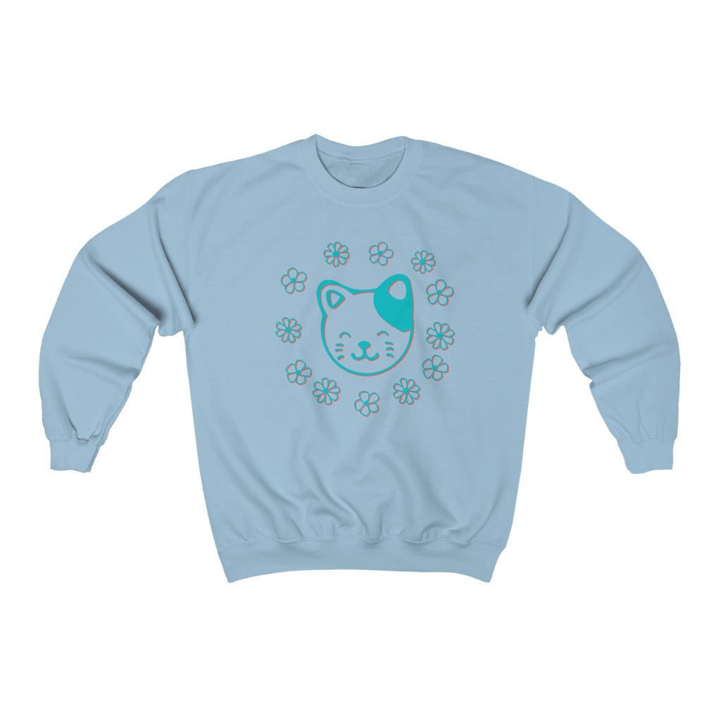 Teal Floral Cat Crewneck Sweatshirt