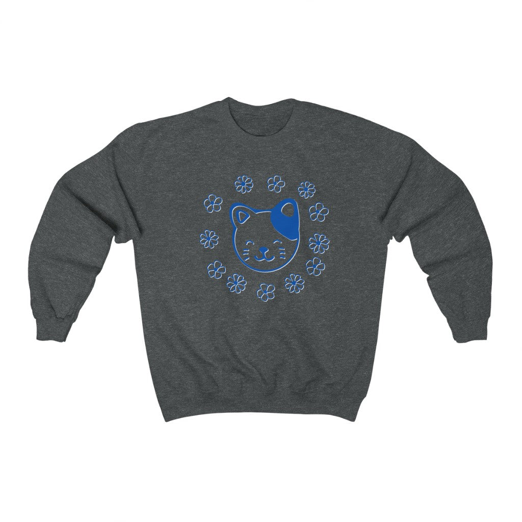 Blue Floral Cat Crewneck Sweatshirt