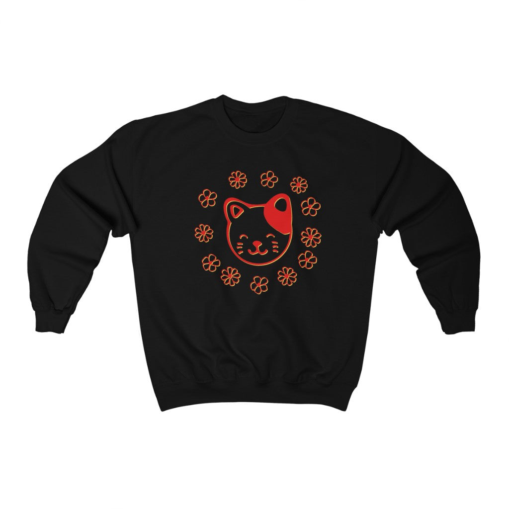 Red Floral Cat Crewneck Sweatshirt