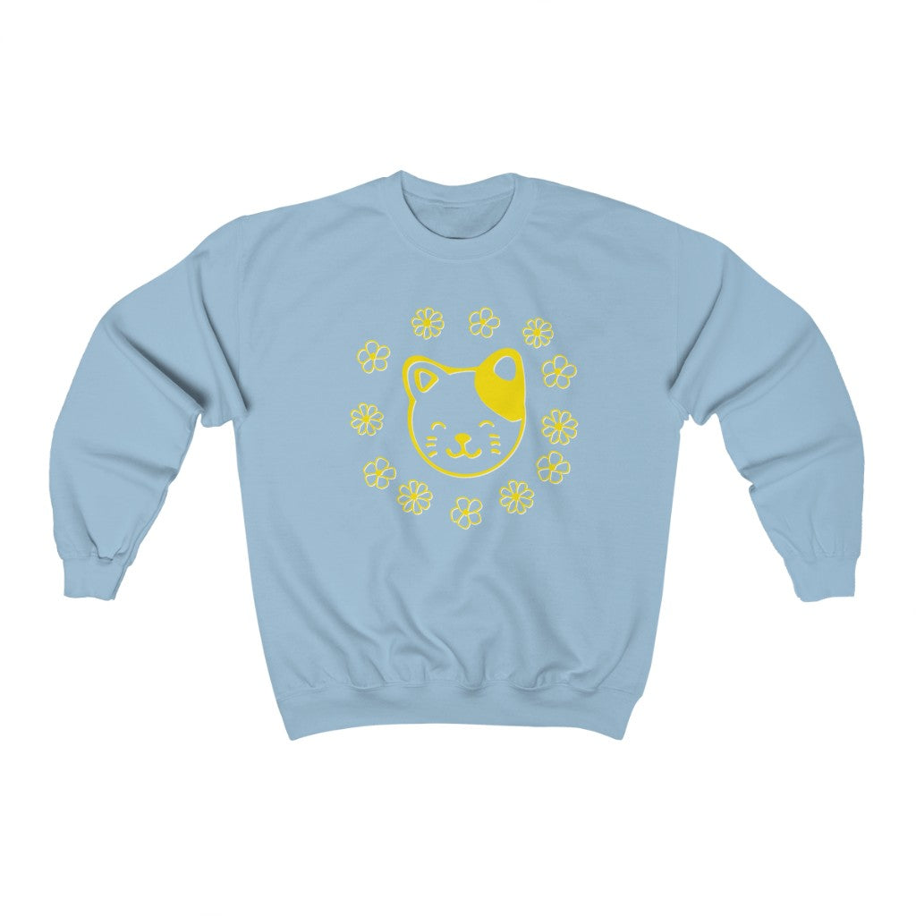 Yellow Floral Cat Crewneck Sweatshirt