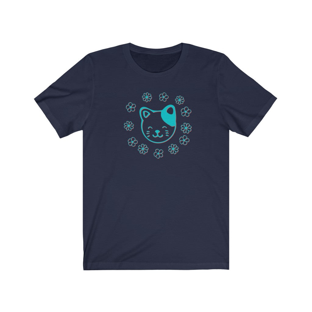 Teal Floral Cat Short Sleeve Tee