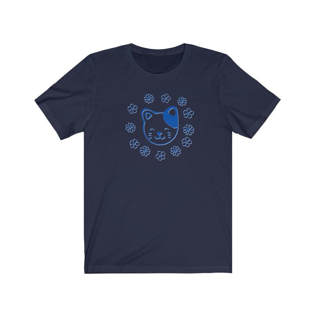 Blue Floral Cat Short Sleeve Tee