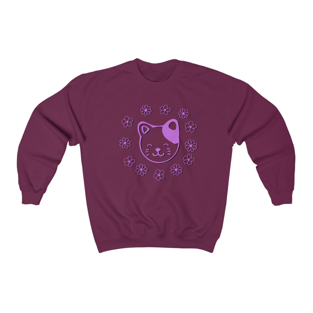 Lavender Floral Cat Crewneck Sweatshirt