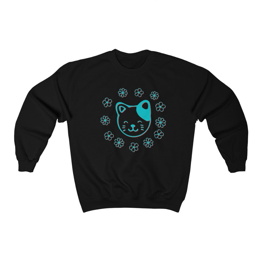 Teal Floral Cat Crewneck Sweatshirt