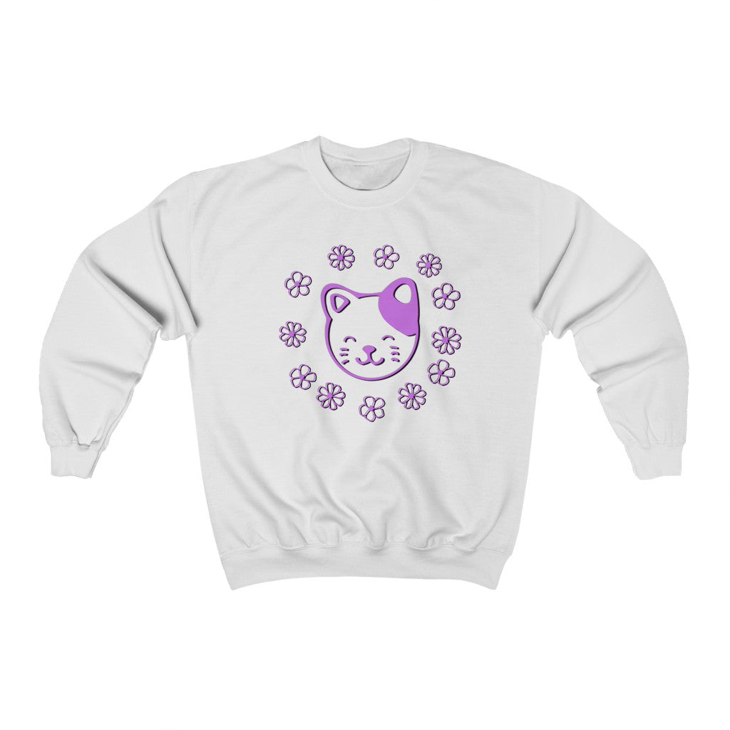 Lavender Floral Cat Crewneck Sweatshirt