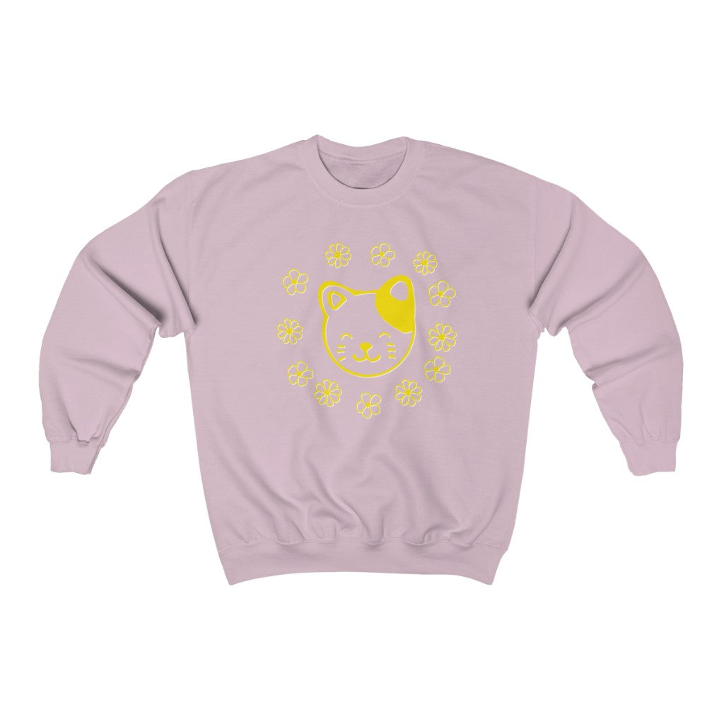 Yellow Floral Cat Crewneck Sweatshirt