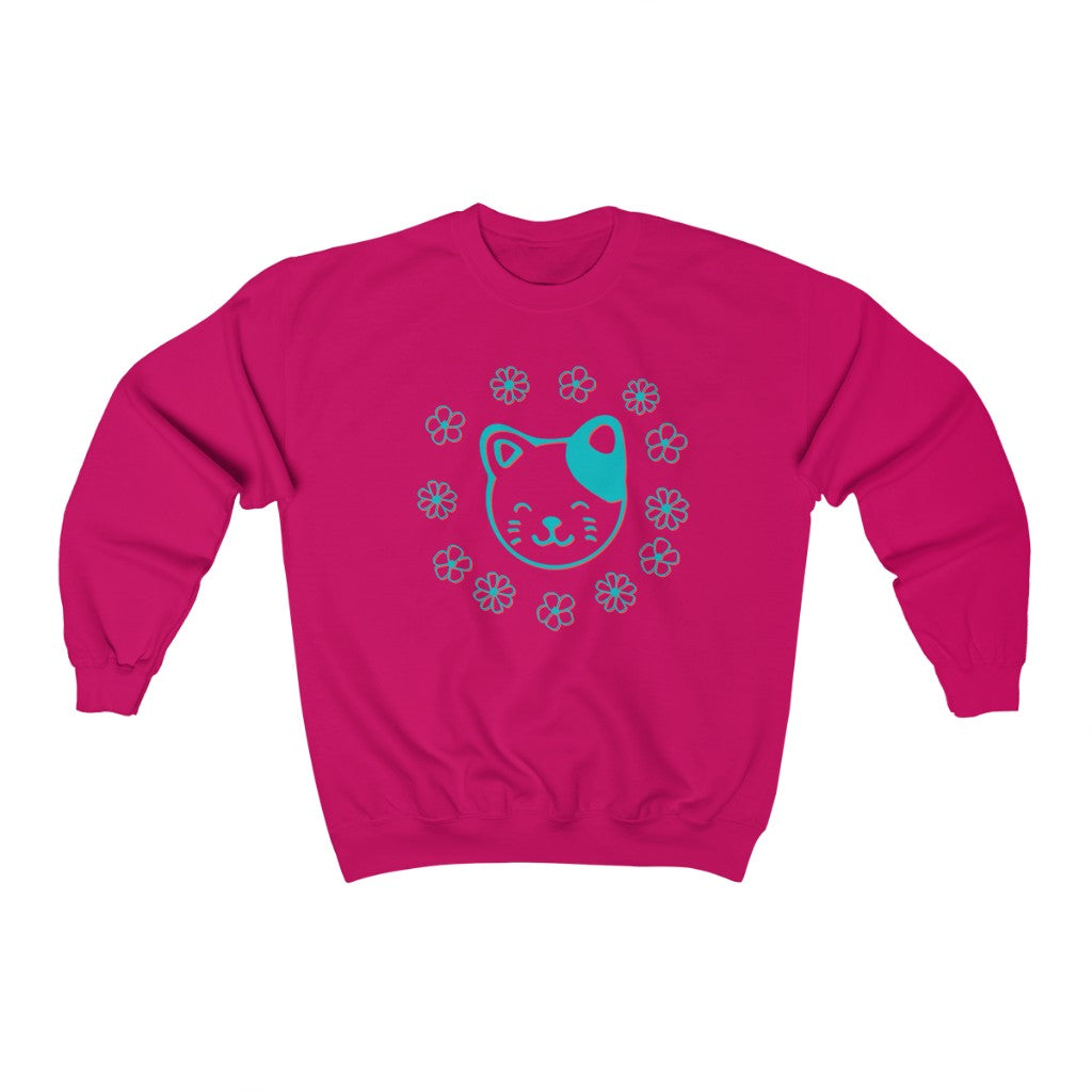 Teal Floral Cat Crewneck Sweatshirt