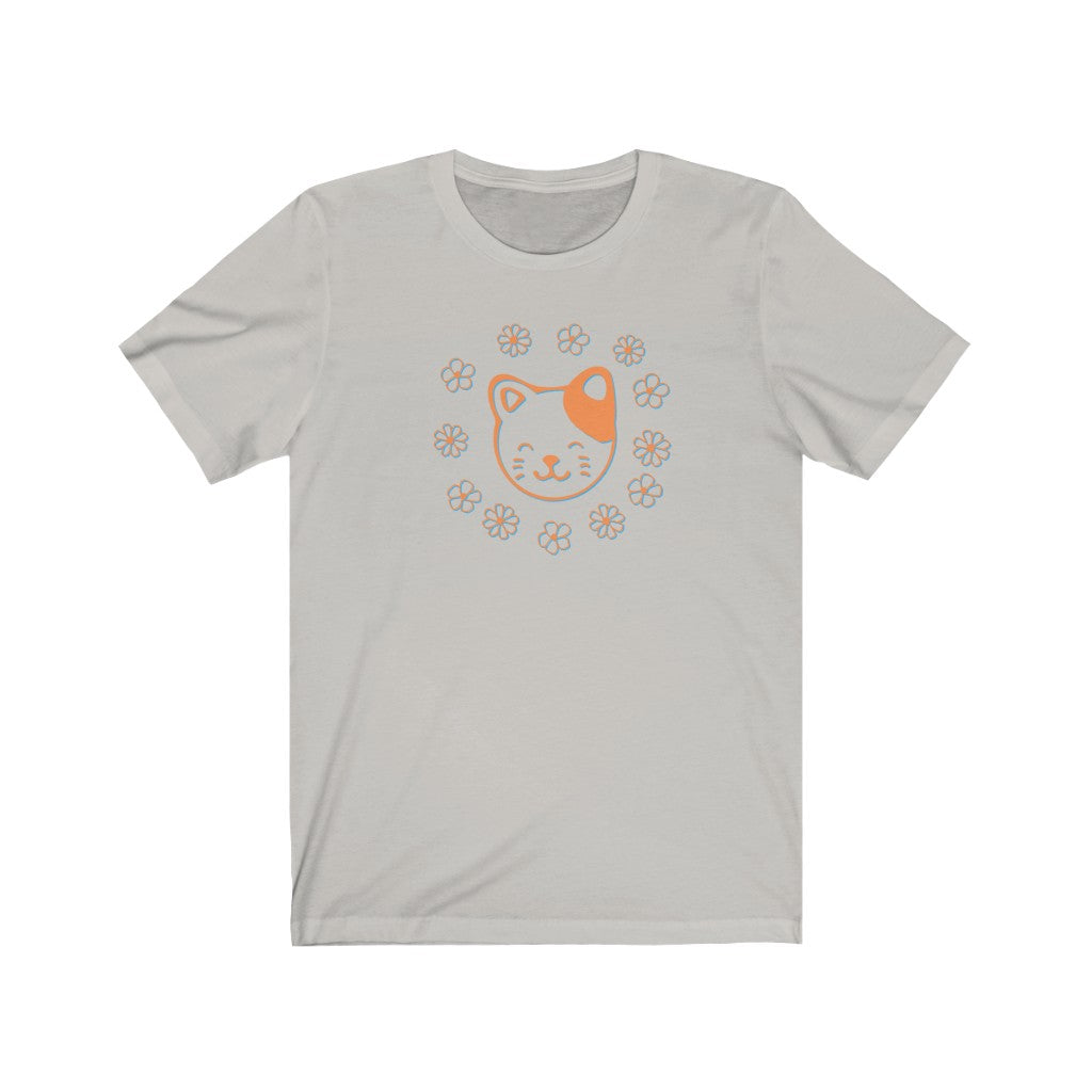 Orange Floral Cat Short Sleeve Tee