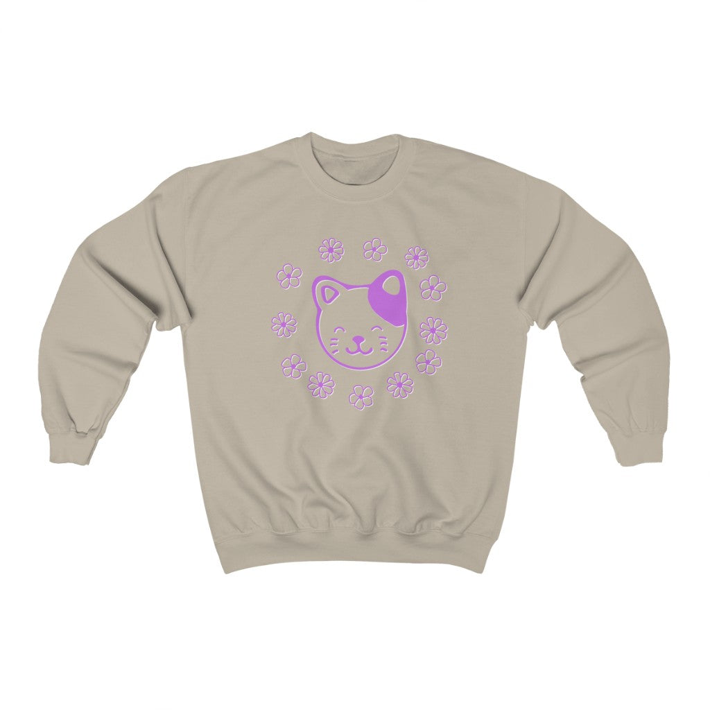 Lavender Floral Cat Crewneck Sweatshirt