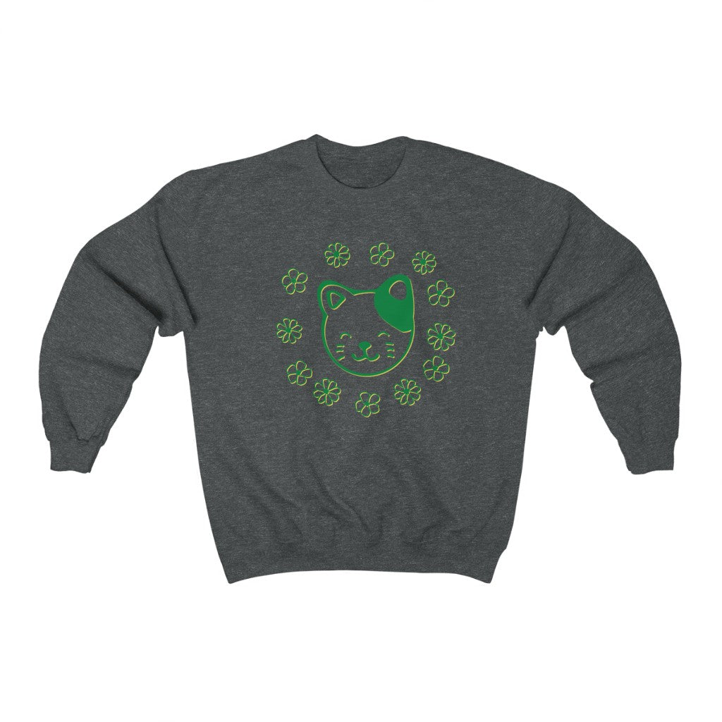 Green Floral Cat Crewneck Sweatshirt