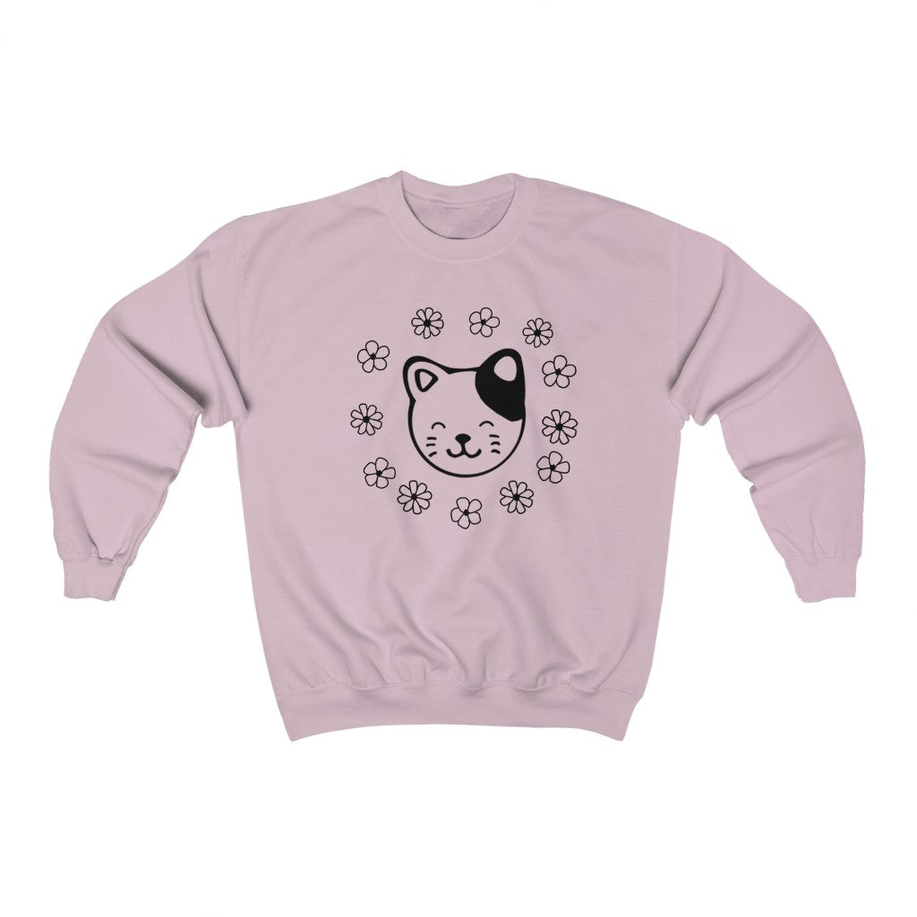 Black and White Floral Cat Crewneck Sweatshirt