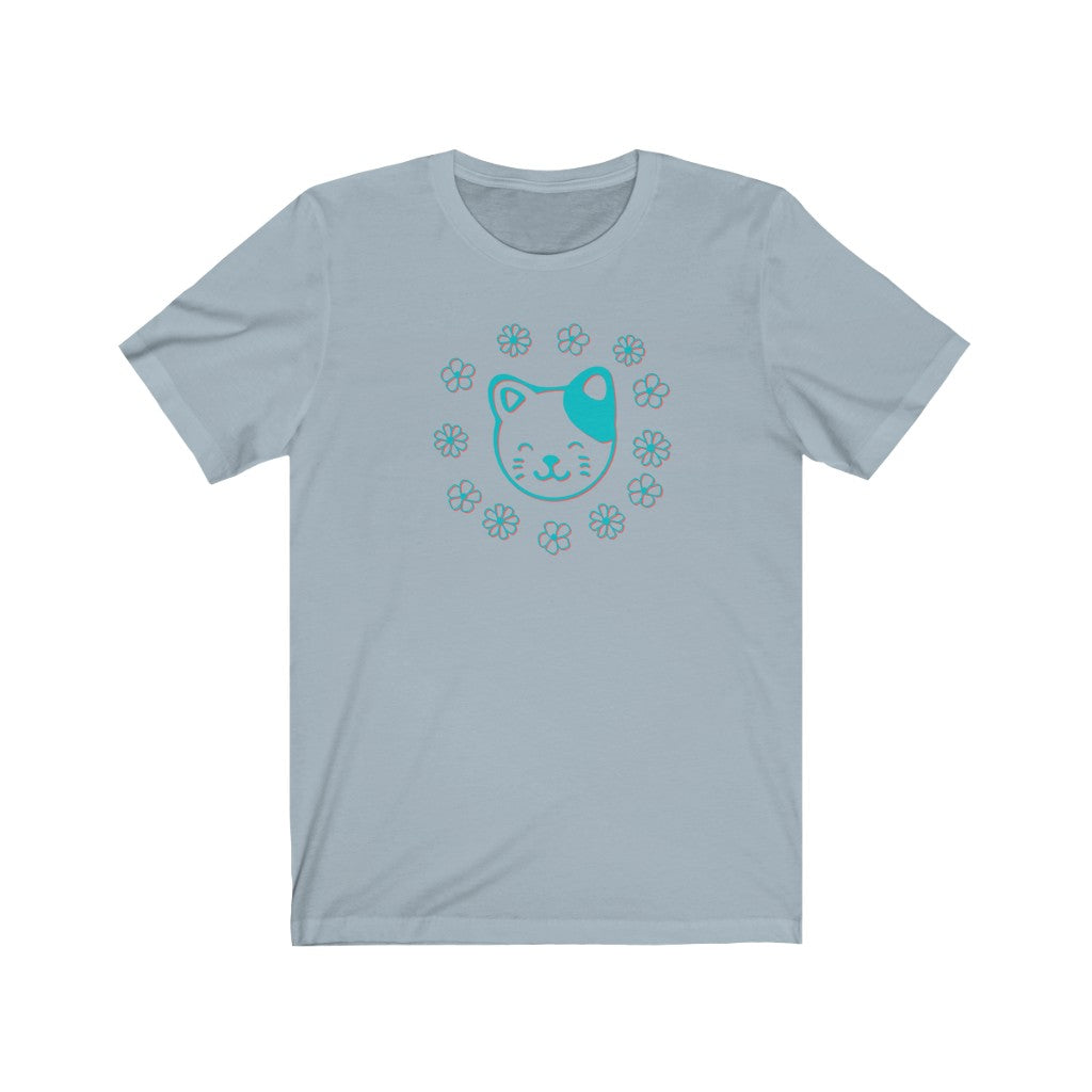 Teal Floral Cat Short Sleeve Tee