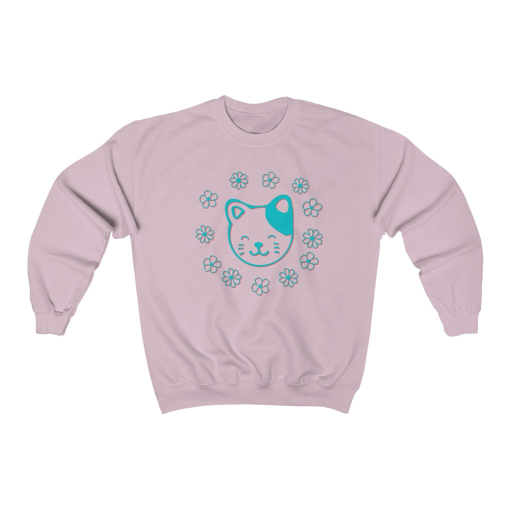 Teal Floral Cat Crewneck Sweatshirt