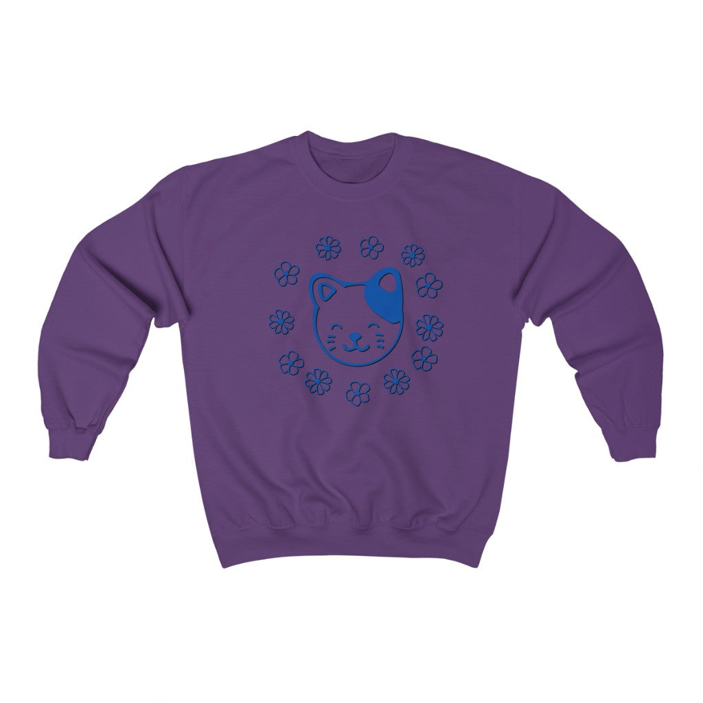 Blue Floral Cat Crewneck Sweatshirt