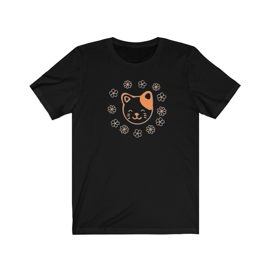 Orange Floral Cat Short Sleeve Tee