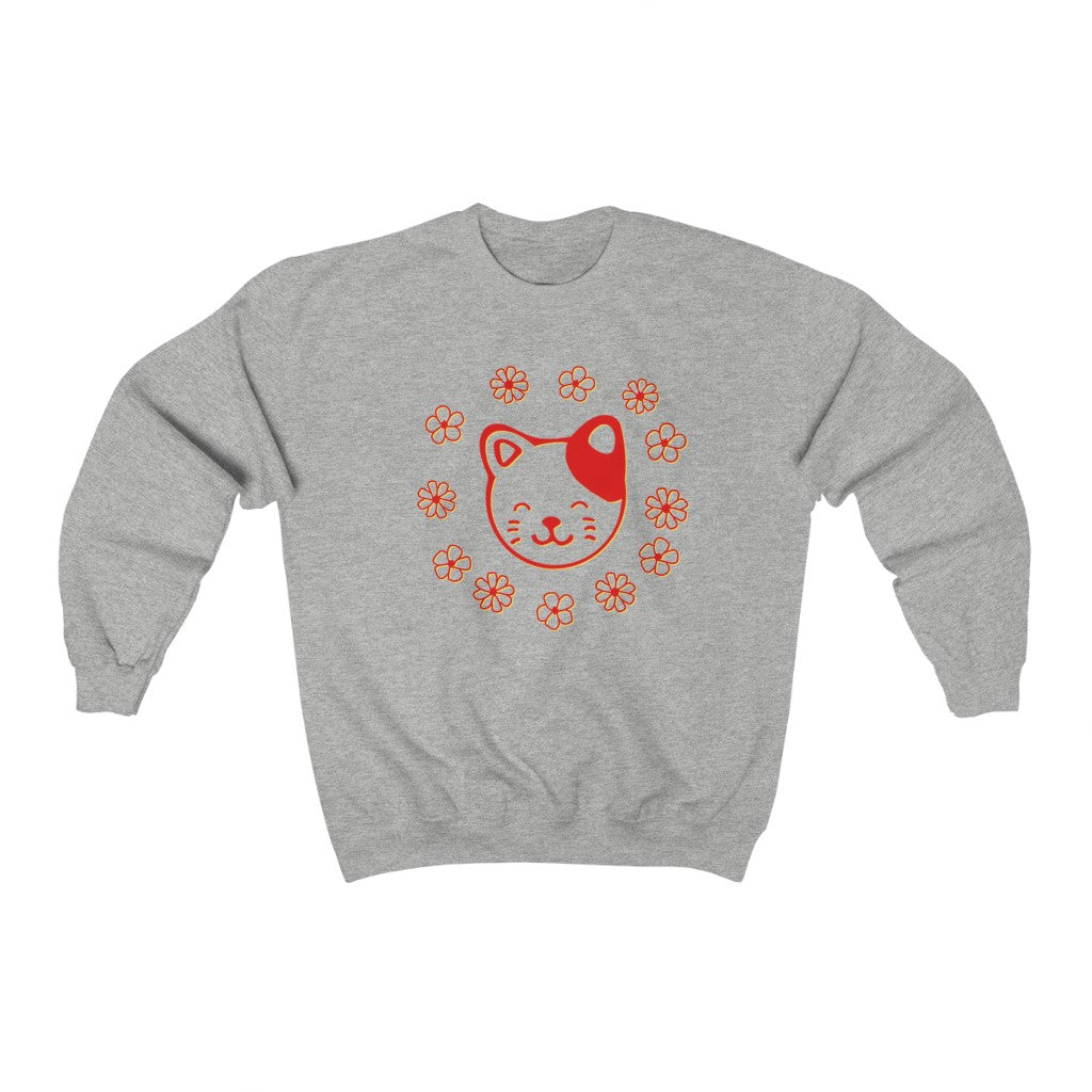 Red Floral Cat Crewneck Sweatshirt