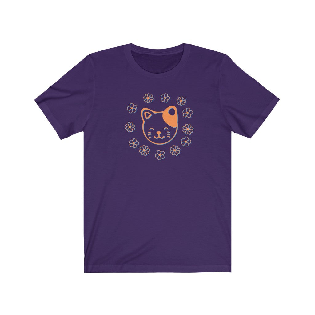 Orange Floral Cat Short Sleeve Tee