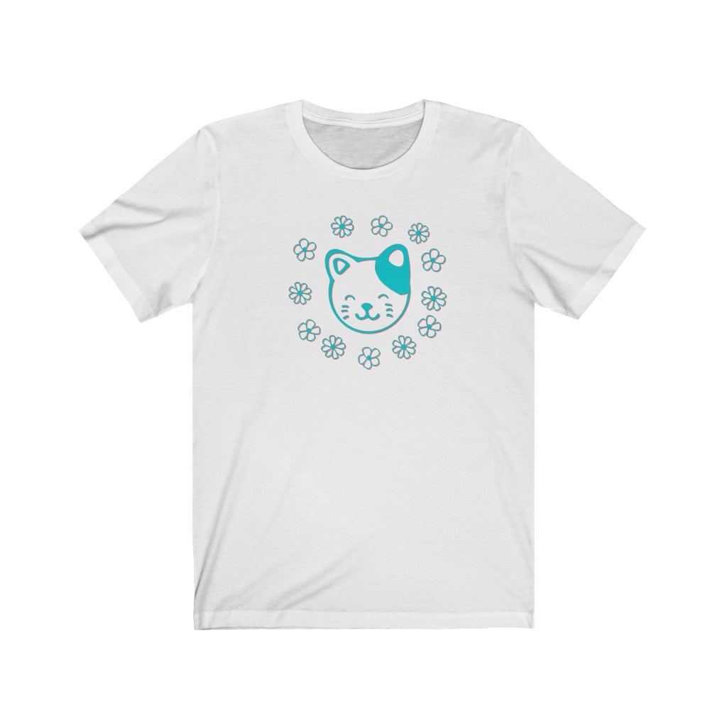 Teal Floral Cat Short Sleeve Tee