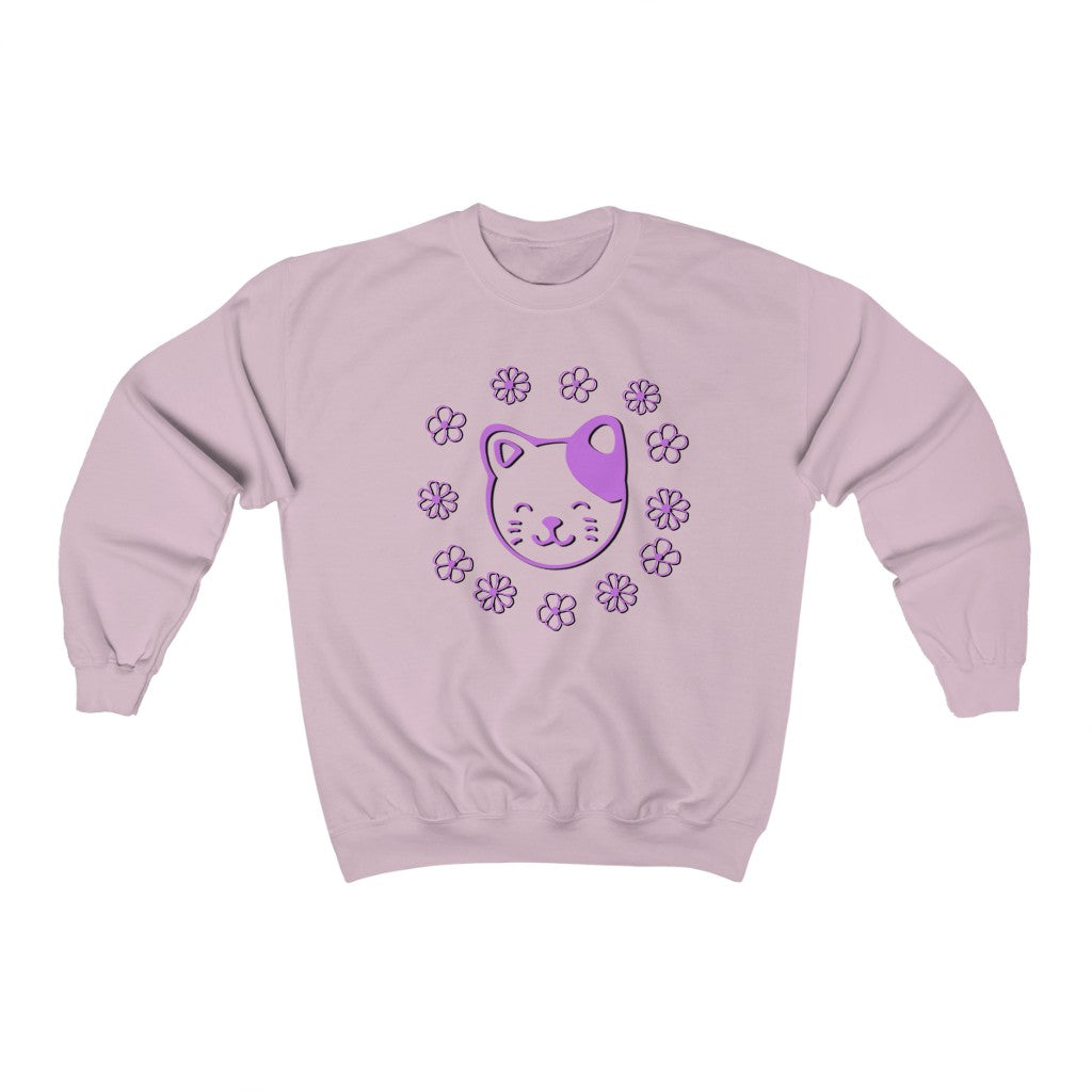 Lavender Floral Cat Crewneck Sweatshirt