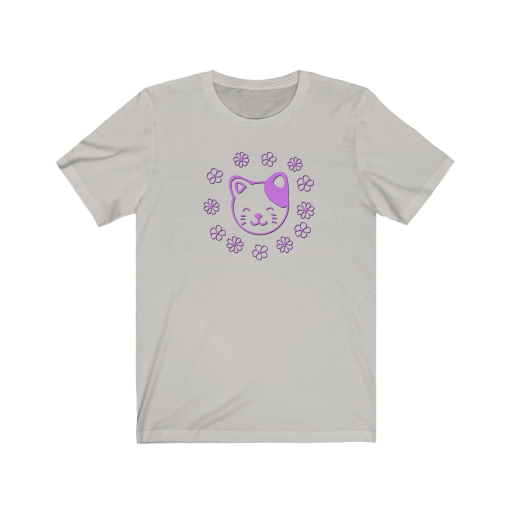 Lavender Floral Cat Short Sleeve Tee