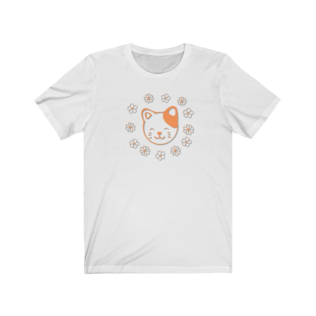 Orange Floral Cat Short Sleeve Tee