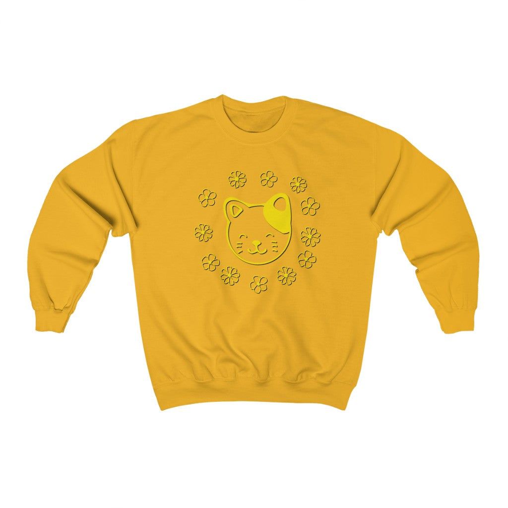 Yellow Floral Cat Crewneck Sweatshirt