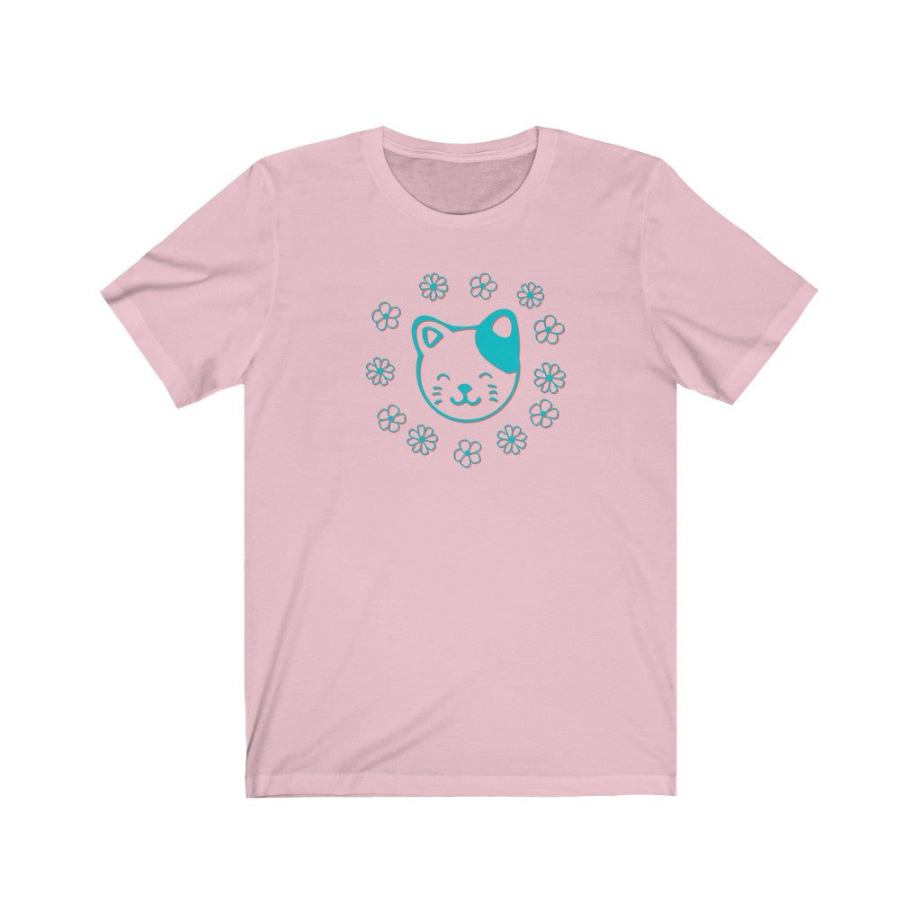 Teal Floral Cat Short Sleeve Tee