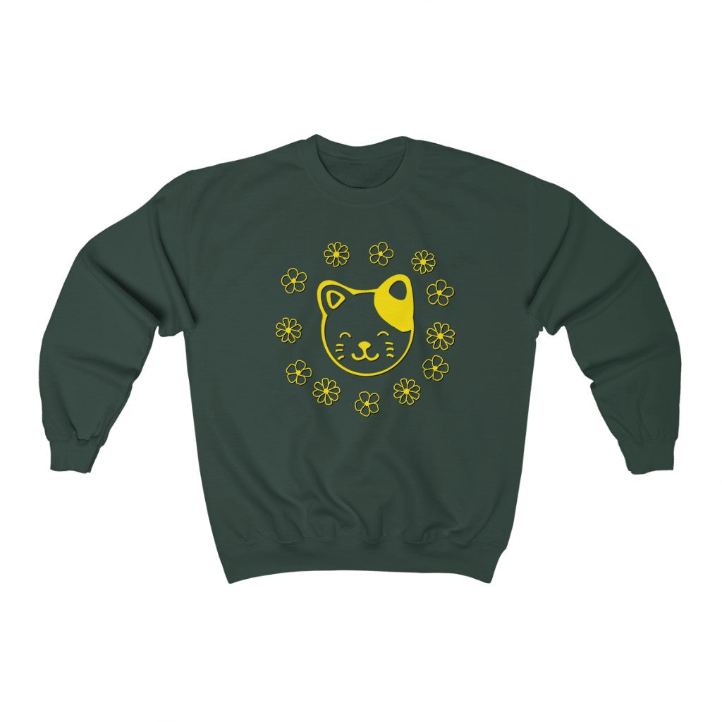 Yellow Floral Cat Crewneck Sweatshirt