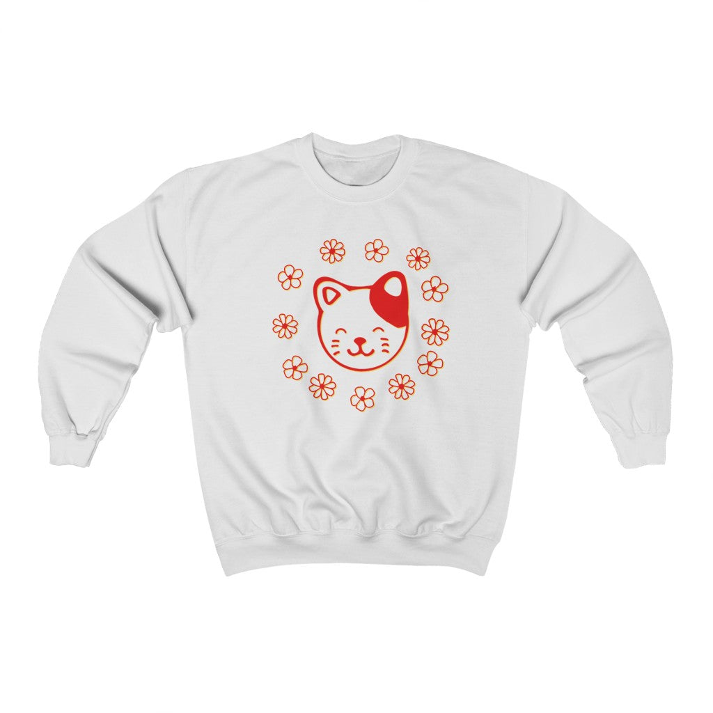 Red Floral Cat Crewneck Sweatshirt