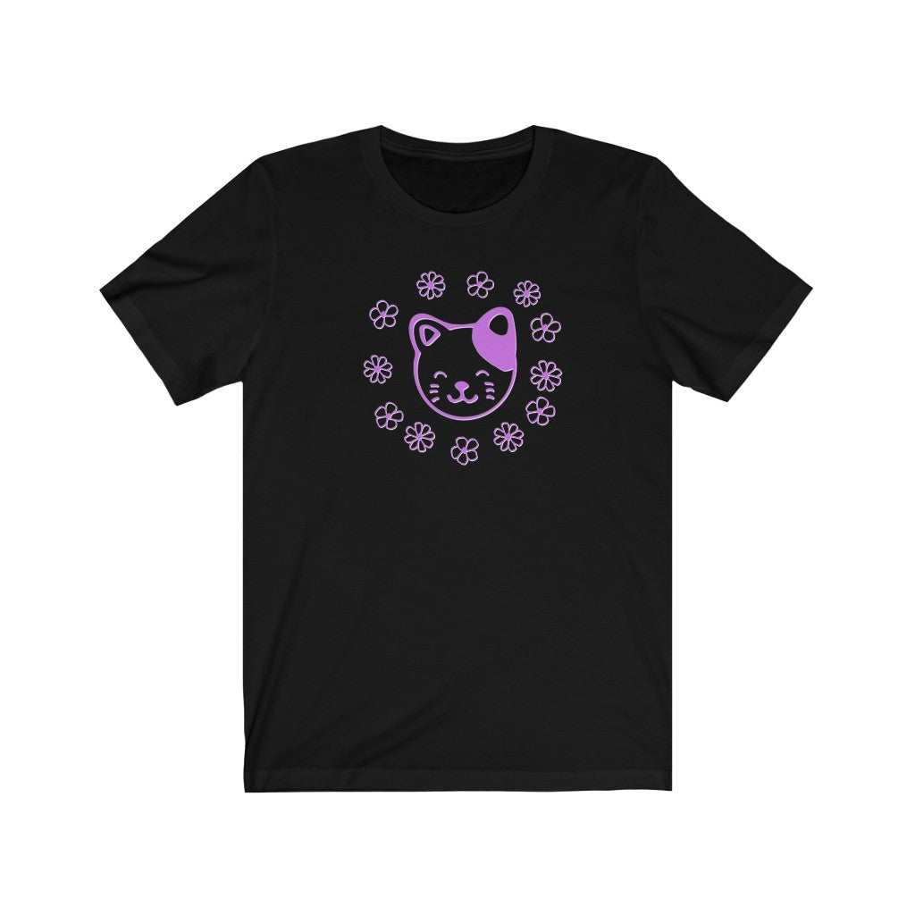 Lavender Floral Cat Short Sleeve Tee