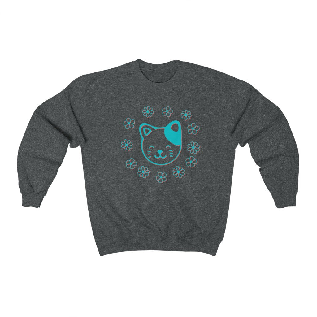 Teal Floral Cat Crewneck Sweatshirt