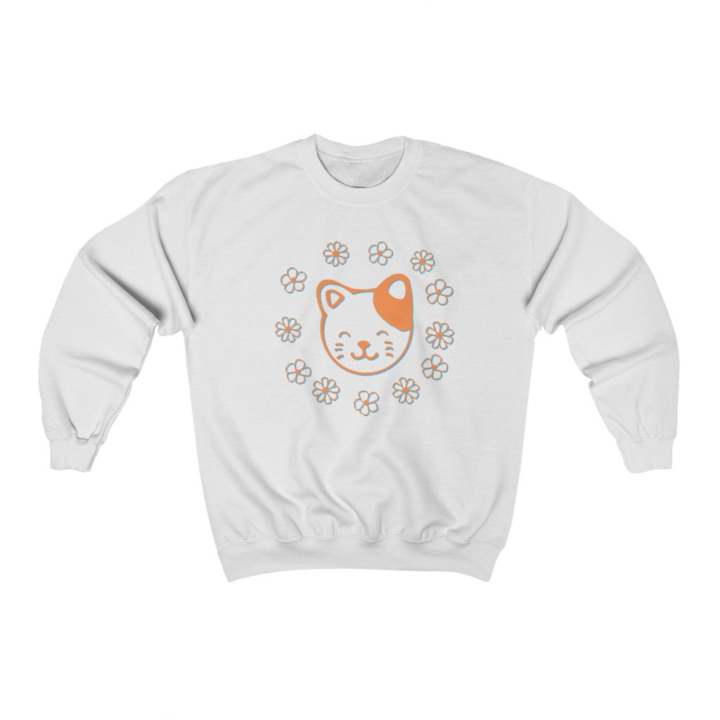 Orange Floral Cat Crewneck Sweatshirt