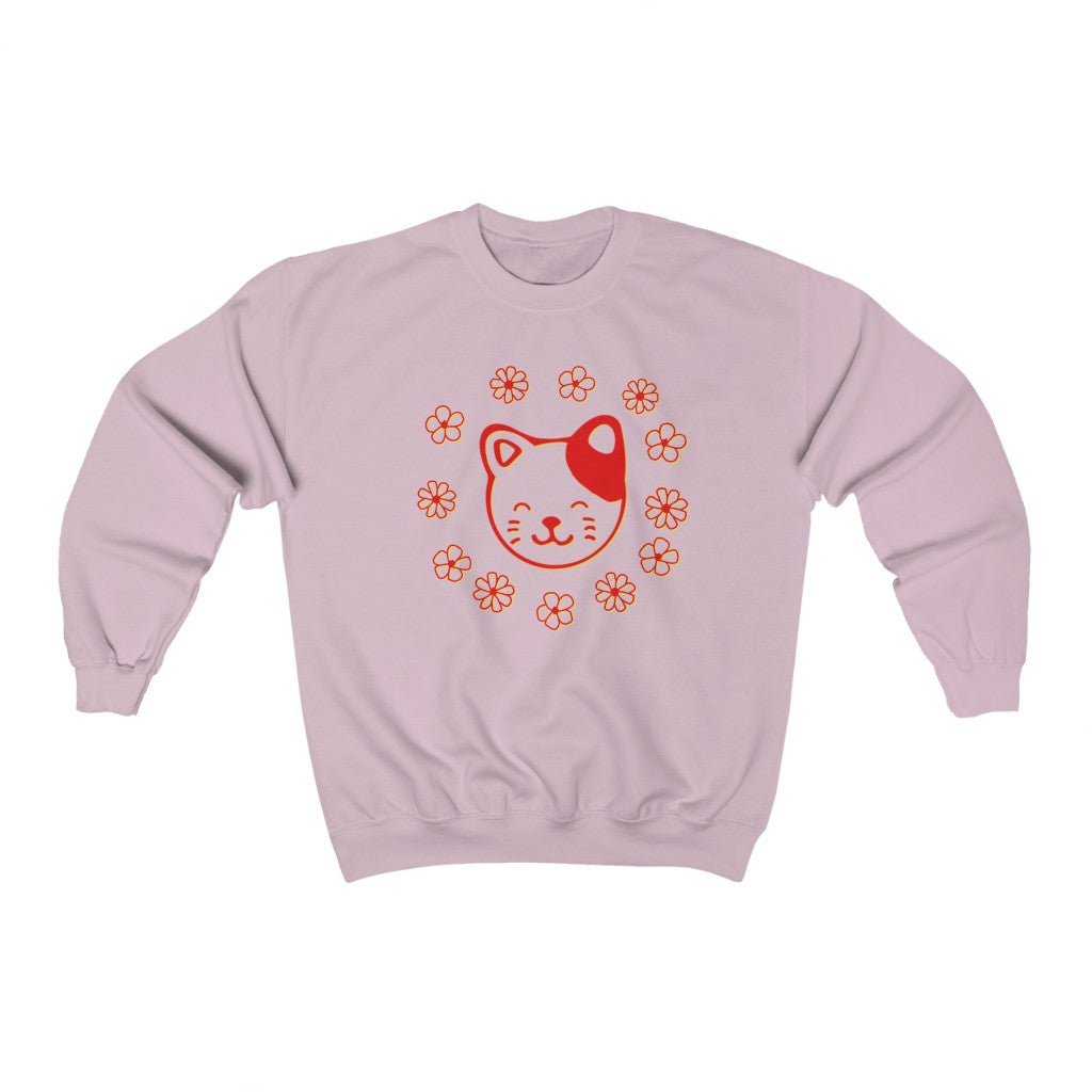 Red Floral Cat Crewneck Sweatshirt