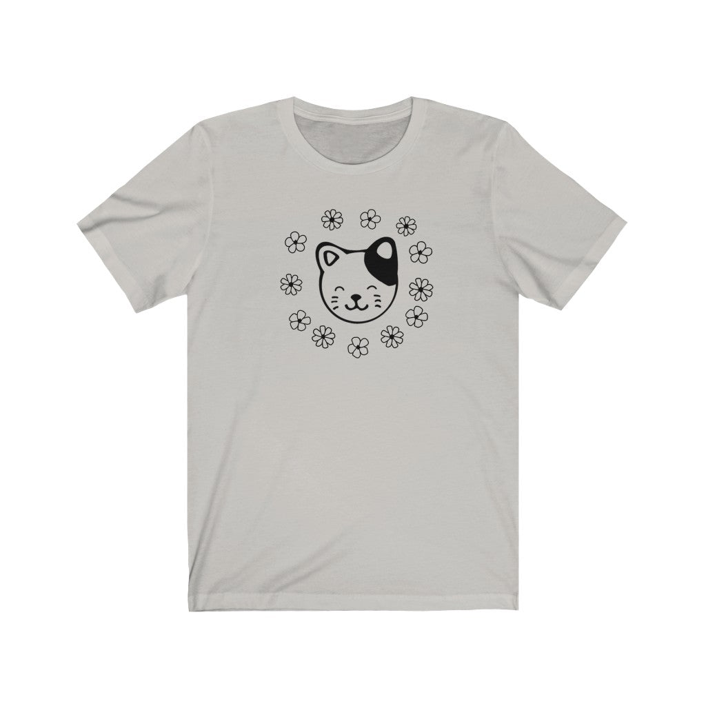 Black and White Floral Cat Short Sleeve Tee