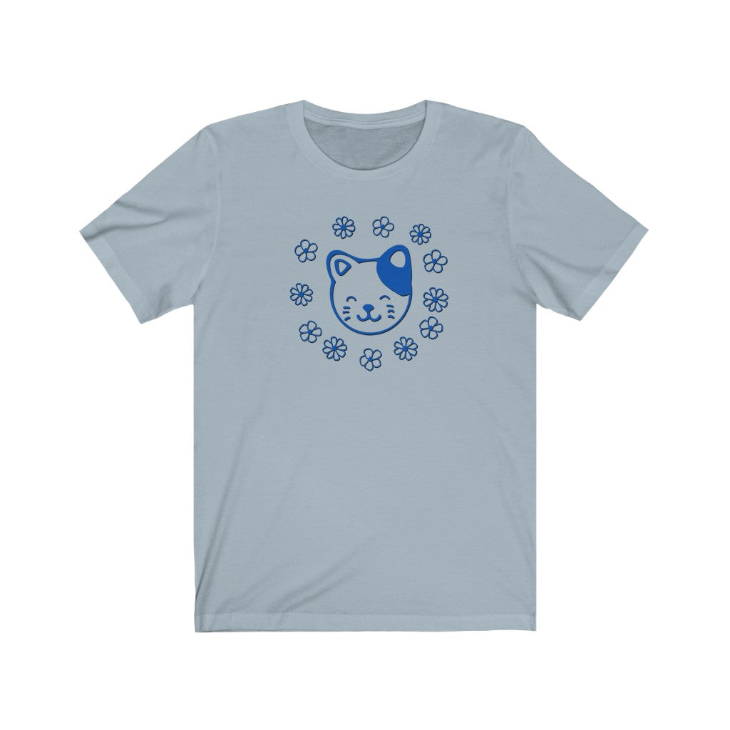 Blue Floral Cat Short Sleeve Tee