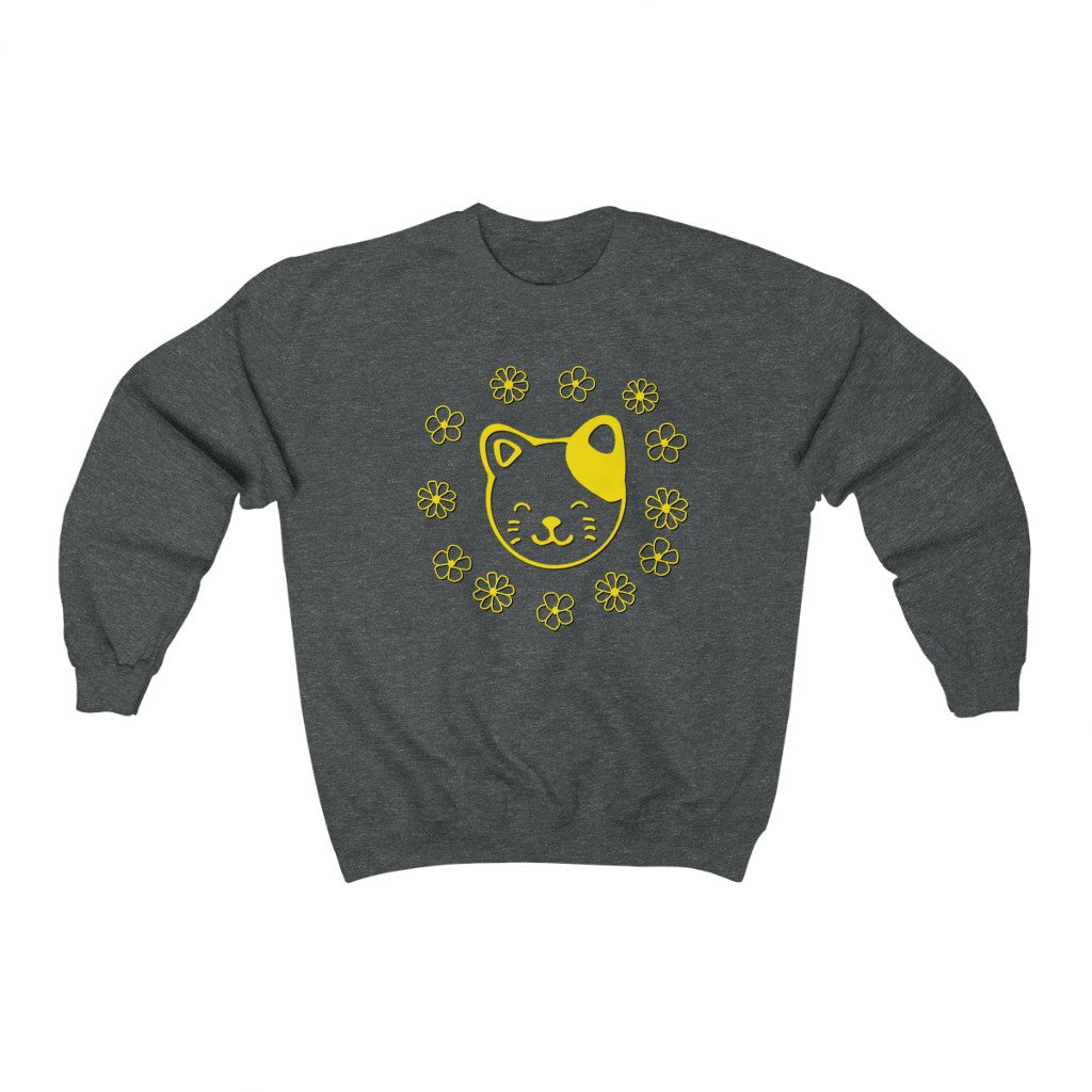 Yellow Floral Cat Crewneck Sweatshirt