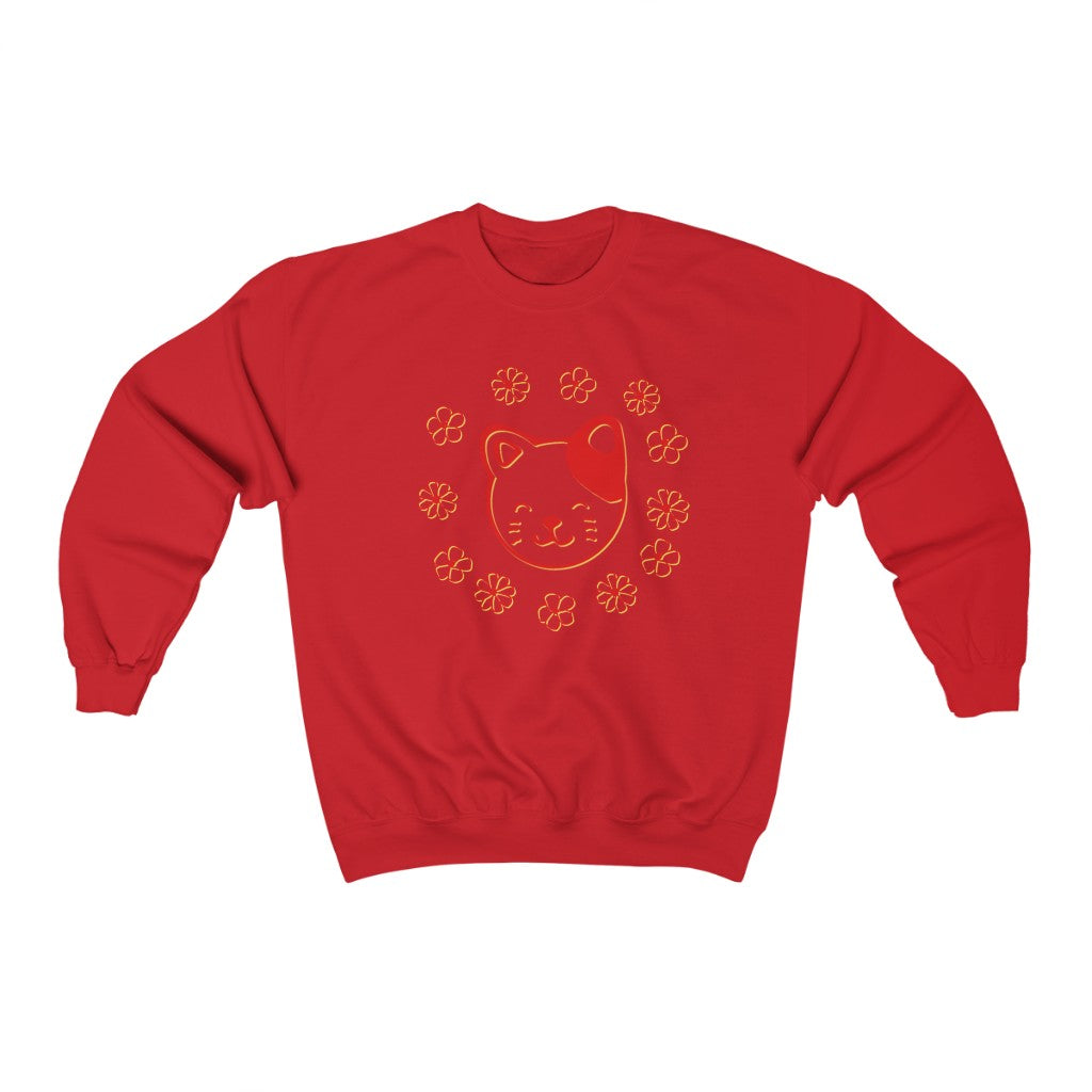 Red Floral Cat Crewneck Sweatshirt