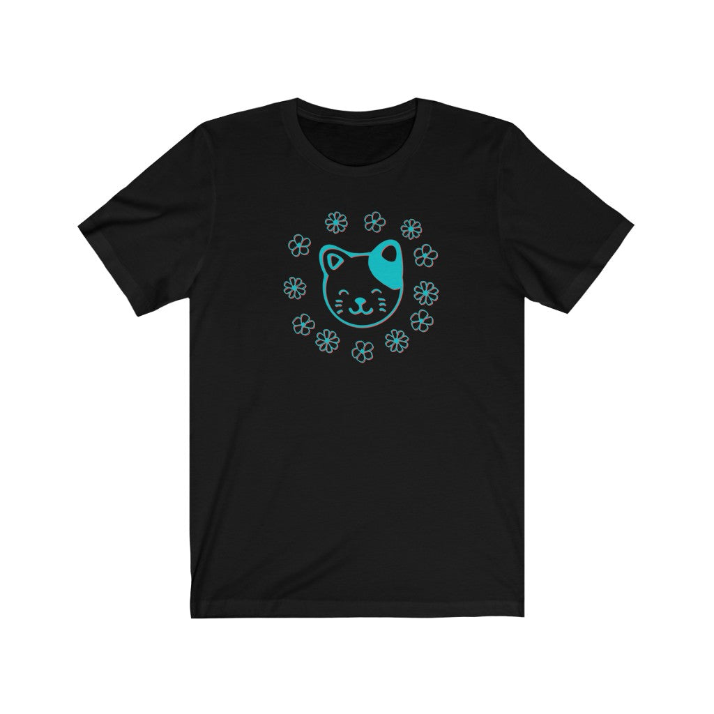 Teal Floral Cat Short Sleeve Tee