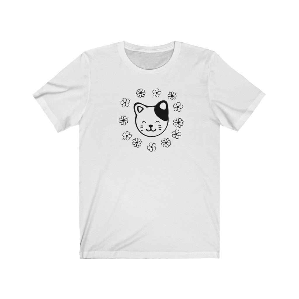 Black and White Floral Cat Short Sleeve Tee