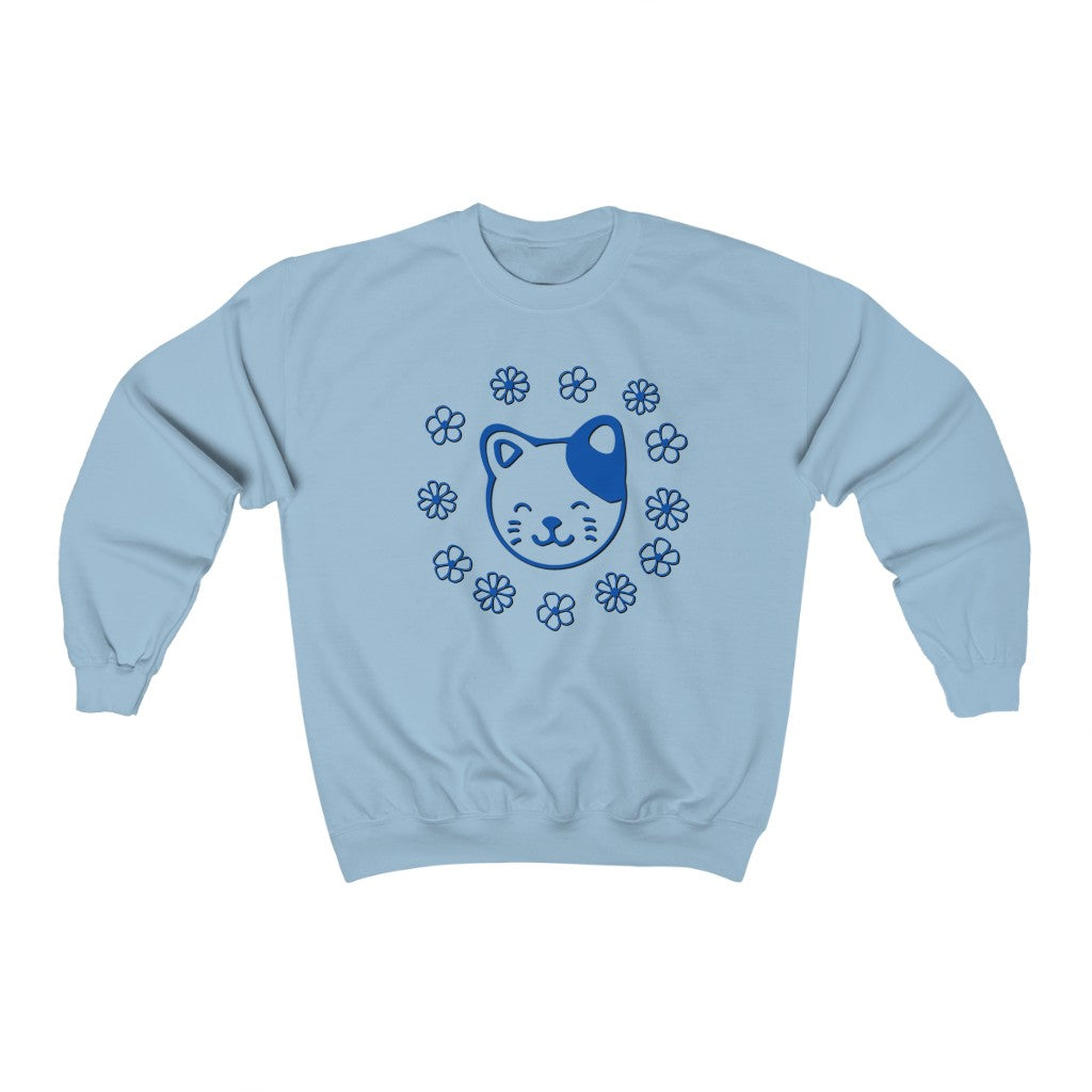 Blue Floral Cat Crewneck Sweatshirt