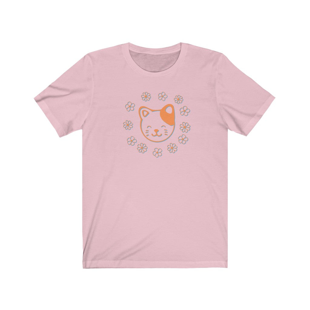 Orange Floral Cat Short Sleeve Tee