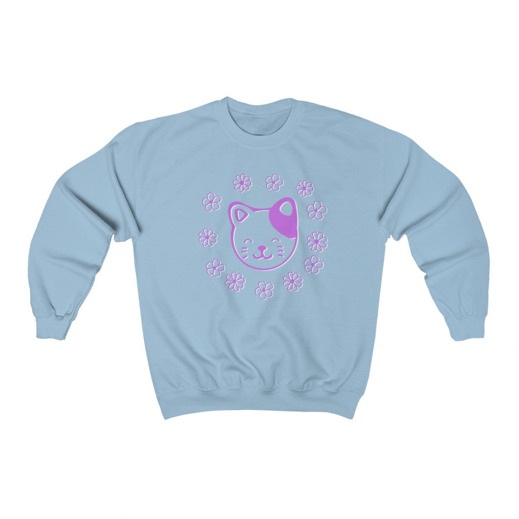 Lavender Floral Cat Crewneck Sweatshirt