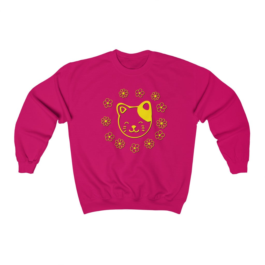 Yellow Floral Cat Crewneck Sweatshirt