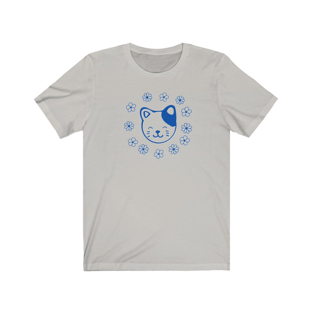 Blue Floral Cat Short Sleeve Tee