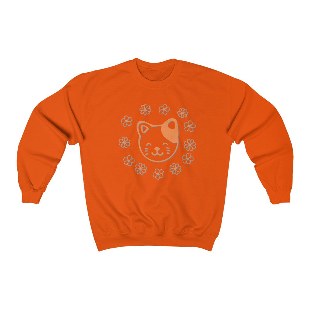 Orange Floral Cat Crewneck Sweatshirt