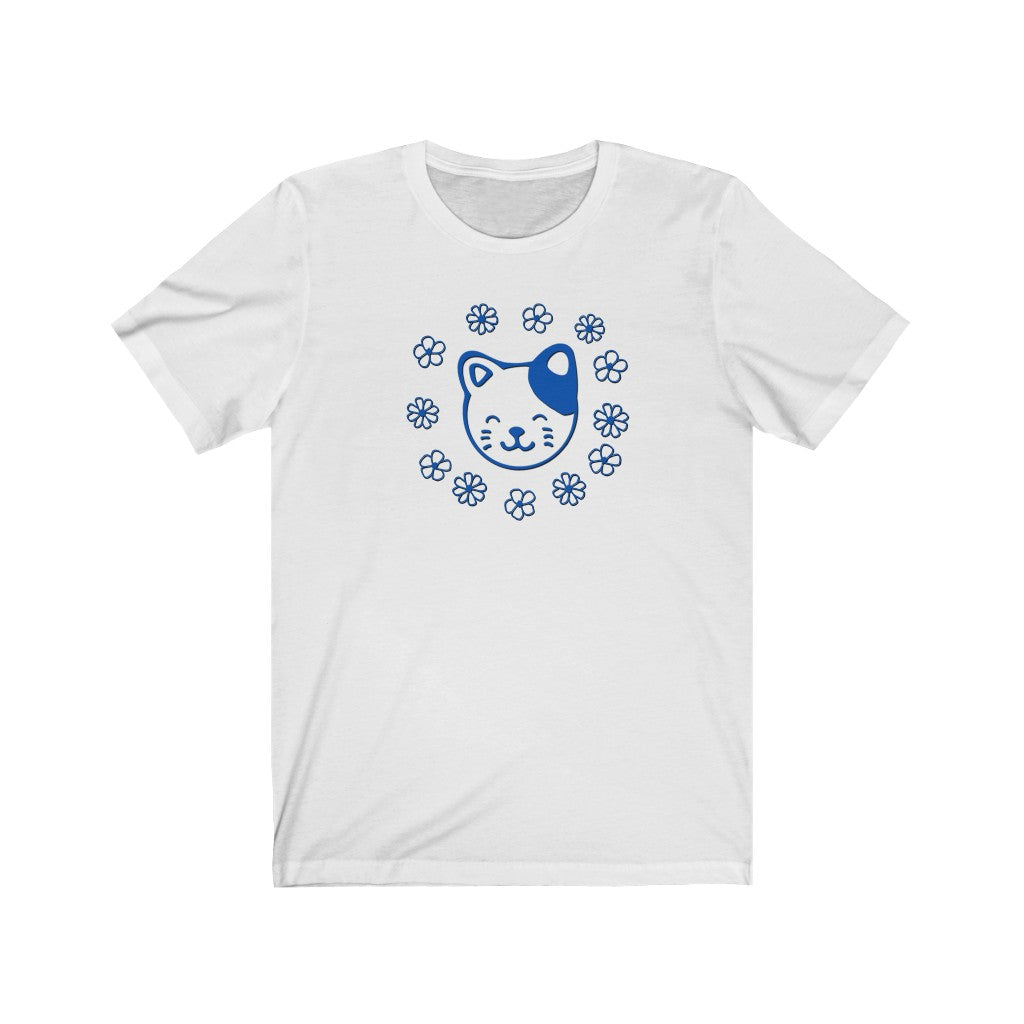 Blue Floral Cat Short Sleeve Tee