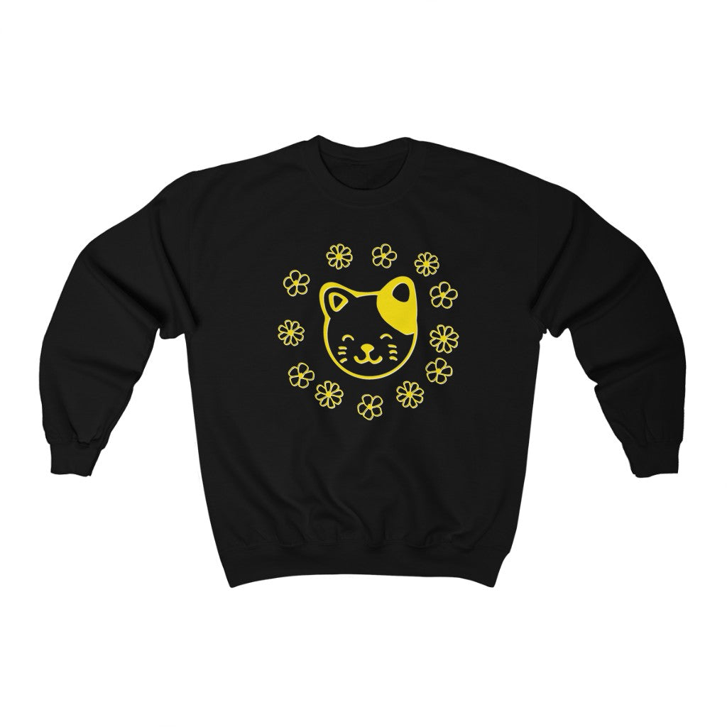 Yellow Floral Cat Crewneck Sweatshirt