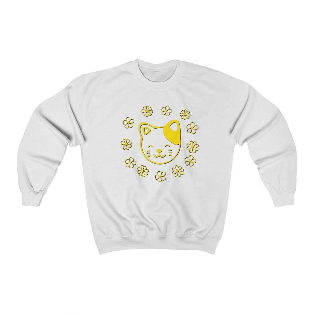 Yellow Floral Cat Crewneck Sweatshirt